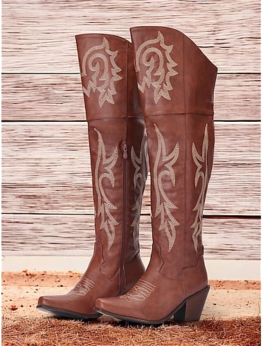  bottes de cowboy western marron vintage pour femmes avec détails brodés - parfaites pour le rodéo, les concerts country et le quotidien
