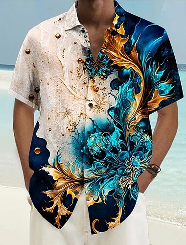  Herren Muster Strandhemd Knopfhemd Kurzarm Hawaiianisch Brautkleider schlicht Urlaub Täglich Sommer Frühling Umlegekragen Hemden mit Kragen Knopf hoch 3D-Druck Hellblau Schwarz Blau Purpur Orange