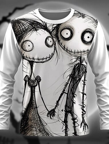  Kürbis Zeichen Designer Retro Vintage Herren 3D-Druck T Shirt Strasse Casual Täglich Halloween T-Shirt Weiß Langarm Rundhalsausschnitt Hemd Sommer Frühling Herbst Bekleidung S M L XL XXL XXXL
