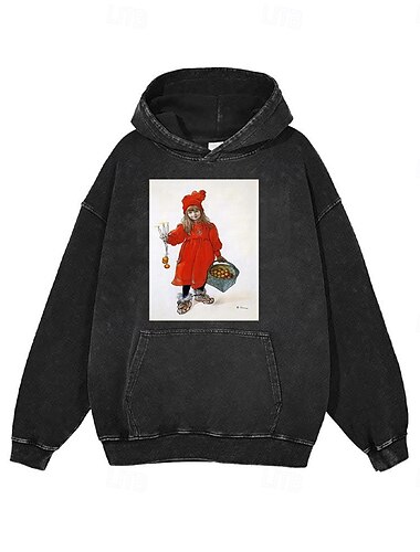  Vintage-Illustration Kapuzenshirt Bedruckt Vordertasche Grafik Für Paar Herren Damen Erwachsene Maskerade Heißprägen Casual