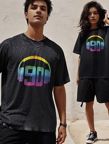  retro vintage 1990-talls t-skjorte i bomull unisex 90-talls fest uformelt daglig oversized syrevasket t-skjorte