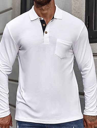  Herren Golfhemd Golfpolo Arbeit Casual Kargen Langarm Basic Modern Feste Farbe Taste Tasche Frühling & Herbst Regular Fit Wein Aprikose Schwarz Weiß Dunkelrot Gelb Golfhemd