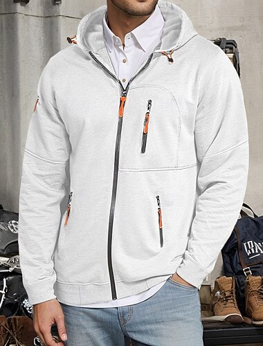  Homme Sweat à capuche Sweat à capuche zippé Sweat à capuche en molleton Tactique Noir Blanche Vin bleu marine Bleu Roi Capuche Plein Zippé Poche Sport & Loisir du quotidien Vacances Polyester