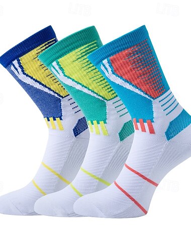  男性用 1ペア ソックス ランニングソックス カジュアルソックス ブルー グリーン カラー カラーブロック スポーツ 日常 バケーション ベーシック 普通の厚さ 春 秋 ファッション カジュアル