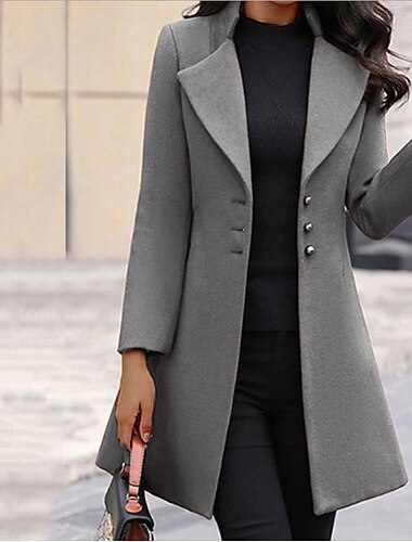  Damen Wintermantel Athlässigkeit Festtage Freizeitskleidung Herbst Winter Standard Mantel Regular Fit Stilvoll Brautkleider schlicht Jacken Langarm Feste Farbe Pelzkragen Schwarz Gelb Grau