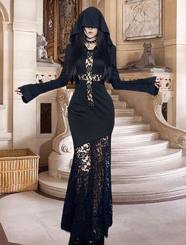  Punk a gotika Koktejlky Vintage šaty Šaty Maškarní Gotická dívka Morticia Addamsová Dámské Plesová maškaráda předvečer Všech svatých Maturitní ples Festival Dospělé Šaty