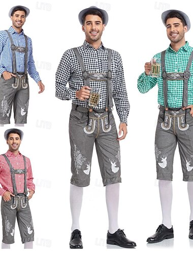  Oktoberfest Costume Blouse / Chemise Lederhosen Oktoberfest / Bière Bavarois Bavarois Prairies Homme Tissu de style traditionnel Chemisier Shorts Chapeau