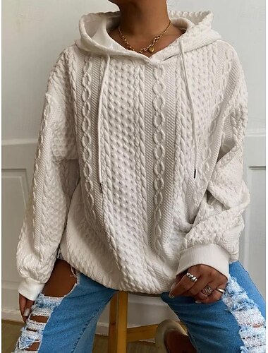  Damen Kapuzenpullover Sweatshirt Mode schlicht Arbeit Alltagskleidung lässig Kapuze Patchwork lockere Passform Langarm schwarz weiß khaki grau Herbst Winter