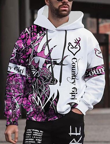  Homme Graphique Animal Bloc de Couleur Sweat à capuche Sweats à capuche Sweatshirt Streetwear Designer Occasionnel Grand et Long manche longue À capuche Sport & Loisir Quotidien Rose Claire Rouge