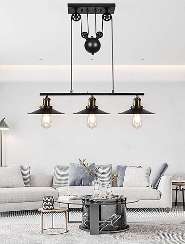  Suspension 1/2/3 lumières poulie d'intérieur îlot lumière réglable industriel vintage rustique lustre pour salle de jeux 7 pieds/8 pieds/9 pieds tables, éclairage de cuisine vintage pour caverne