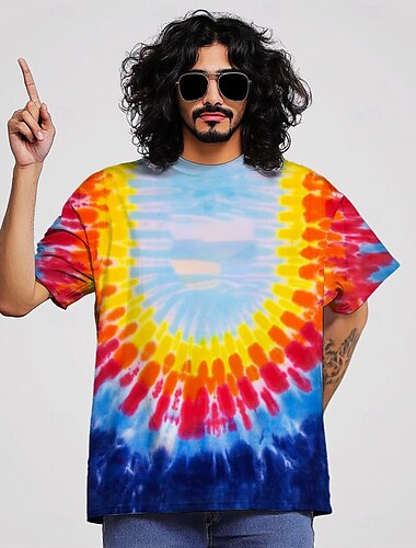  Hippie T-Shirt-Ärmel Batik-T-Shirt 3D Tie Dye Print Retro-Jahrgang 1980er 1970er Für Herren Erwachsene Maskerade 3D-Druck Casual
