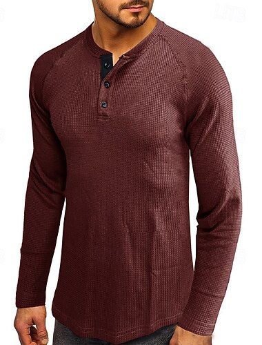  Pánské Tričko s knoflíkem Tričko Tričko Henley Trička Dlouhý rukáv Henley Podzim zima Bez vzoru Módní Designové Základní Dovolená ulice Jdeme ven Černá Bílá Fialová Top tričko pro muže
