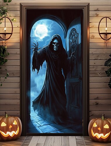  Halloween Türdekorationen Halloween Türabdeckungen Gesicht Tod Tür Gobelin Türvorhang Dekoration Hintergrund Türbanner für Haustür Bauernhaus Urlaub Party Indoor Outdoor Dekor Zubehör