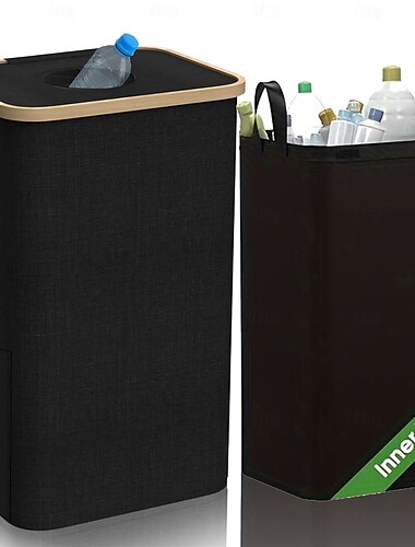  Poubelle de recyclage, poubelle de recyclage de grande capacité avec couvercle, sac réutilisable amovible, bouteille de collecte pliable, conteneur de stockage de recyclage portable, poignée en