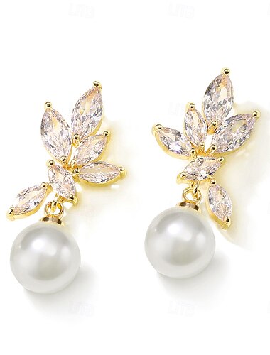  cercei eleganti cu perle, cu frunze de cristal - perfecti pentru nunti, petreceri si ocazii formale