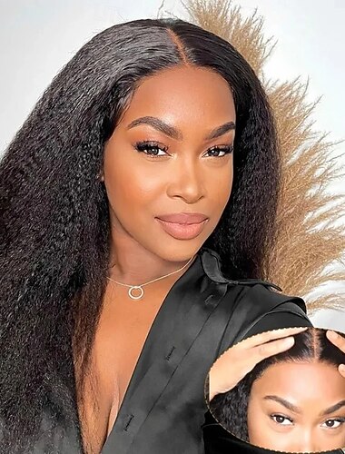  Remy Menschenhaar 13x4 Spitzenfront Perücke Freier Teil Brasilianisches Haar Kinky Glatt Yaki Glatt Schwarz Natürlich Perücke 130% 150% 180% Haardichte mit Babyhaar 100% Jungfrau Leimlos Vorgerupft