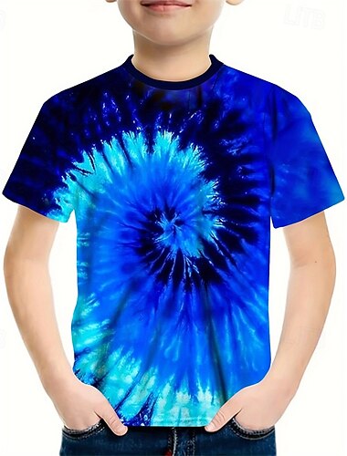  Pojkar 3D Grafisk Knytbatik T-shirt Kortärmad Sommar Vår Mode Grundläggande Barn 4-12 år Rund hals Utomhus Ledigt Dagligen Normal