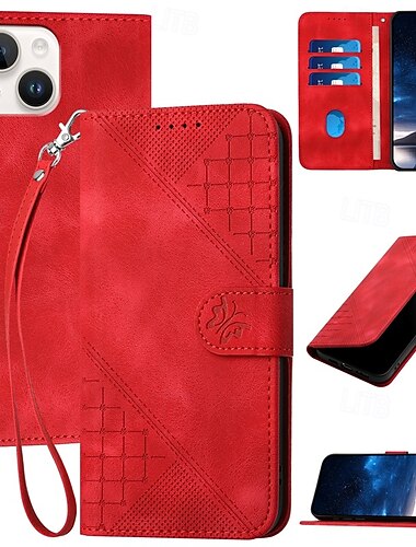  telefon Maska Pentru iPhone 16 iPhone 15 14 Pro Max Plus iPhone 13 12 11 Pro Max Mini Portofel Card Magnetic cu curea de mână Cric Fluture Model Geometric TPU PU piele