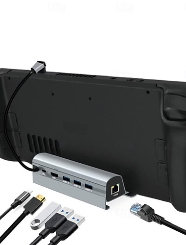  Stacja dokująca 6 w 1 z napędem parowym, stacja dokująca z koncentratorem USB-C, lan, hdmi, kompatybilna z portami 4k hdmi, gigabit ethernet, 60w pd, porty usb 3.0