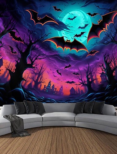  decorazioni di halloween arazzo con luce nera reattivo ai raggi UV che si illumina al buio festa con scheletro polsino psichedelico trippy nebbioso arazzo appeso arte murale per soggiorno camera da