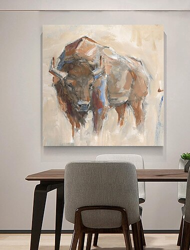  ציור שמן בעבודת יד קנבס אמנות קיר קישוט מים תאו מודרני אומנות מופשטת בעלי חיים לעיצוב הבית מגולגל ללא מסגרת ציור לא מתוח