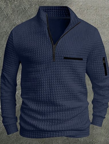  رجالي قميص بولو وافل Pullover الرياضة & في الخارج مناسب للبس اليومي ربع الرمز البريدي كم طويل موضة مريح ألوان متناوبة جيب إحزم ربيع & الصيف عادي أسود أبيض أزرق برتقالي قميص بولو وافل