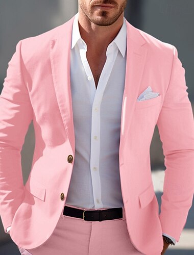  Herren Abschlußfeier Blazer Geschäft Cocktailparty Hochzeitsfeier Mode Lässig Frühling & Herbst Polyester Einfarbig Knöpfe Tasche Bequem Einreihig Blazer Hellrosa Gelb Rosa Königliches Blau