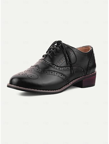  Cremefarbene und weiße Oxford-Schuhe aus Kunstleder für Damen im Brogue-Stil mit Schnürverschluss – formelles Schuhwerk im Vintage-Stil