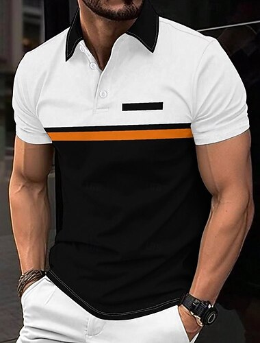  Vêtement décontracté Homme POLO polo de golf Manche Courte Vacances Usage quotidien Printemps été Impression 3D Col Noir-Blanc Micro-élastique 95% polyester 5% élasthanne