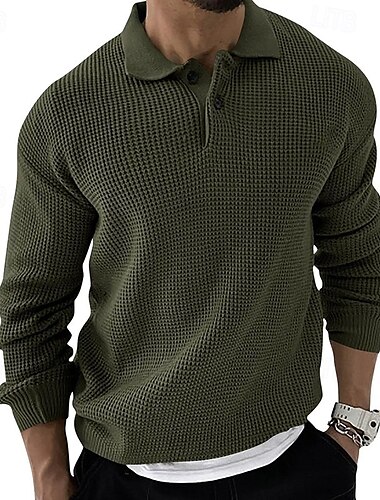  Herre Pullover genser Strikket genser Riflet Strikke Normal Strikket عادي Knaphul Mote Grunnleggende Dagligdagstøy Stevnemøte Klær Høst vinter Svart Kakifarget S M L