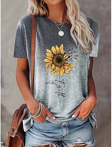  dames t-shirt casual print korte mouw normaal tops dagelijks paars groen grijs zomer