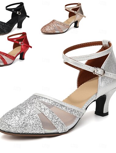  Zwarte glitter ballroom dansschoenen voor dames – strappy latin hakken voor salsa, tango en optredens