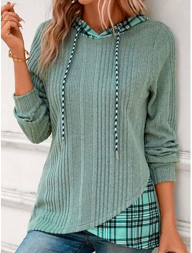  Damen Hoodie Sweatshirt Casual Street Dailywear Hoodie Patchwork Print Langarm Grün Herbst Winter