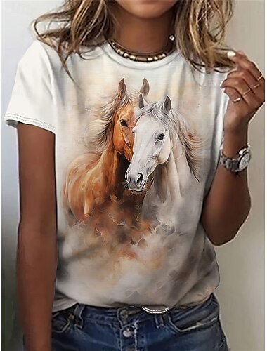  t-shirt femme décontracté imprimé manches courtes hauts réguliers col rond quotidien gris été