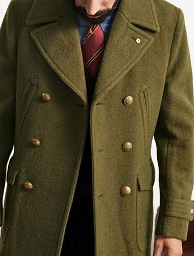  Herren Peacoat Trenchcoat Täglich Urlaub Herbst Winter Polyester warm Oberbekleidung Bekleidung Modisch Klassisch Glatt Tasche Kargen Doppelreihiger Verschluss