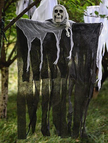  1 pièce, décoration d'Halloween, crâne fantôme suspendu en gaze, visage fantôme, porte de maison hantée, accessoires d'horreur, pendentif fantôme, décor de scène, décor de festivals, décor d'Halloween