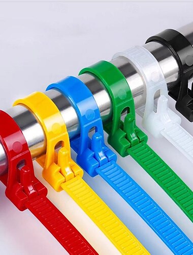  100 bridas de nailon autoblocantes reutilizables de 5 x 300 mm: bridas ajustables de alta resistencia con diseño de hebilla para asegurar cables y alambres
