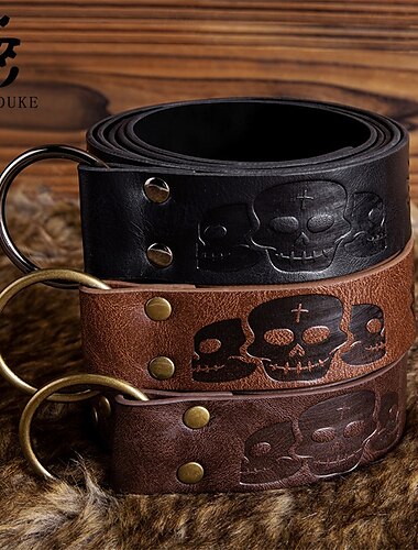  Herren Gürtel Hüftgurt Schwarz Braun PU Aleación Retro Einstellbar Totenkopf Motiv Kürbis Halloween Täglich