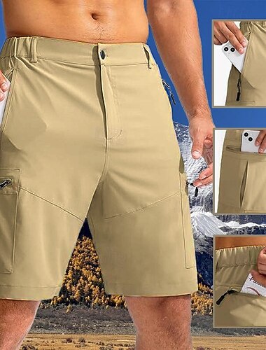  Herren Sportliche Shorts Cargo Shorts Kurze Hosen Outdoor Shorts Kurze Hose für Wanderer Elastische Taille Tasche mit Reißverschluss Glatt Atmungsaktiv Schnelltrocknend Kurz Outdoor Täglich