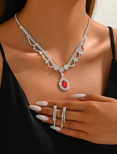  Brud Smyckeset 2 Diamantimitation 1 Halsband Örhängen Dam Elegant Stylish Klassisk Vackert Klassisk Kärlek Dyrbar Geometrisk Smyckeset Till Bröllop Gåva
