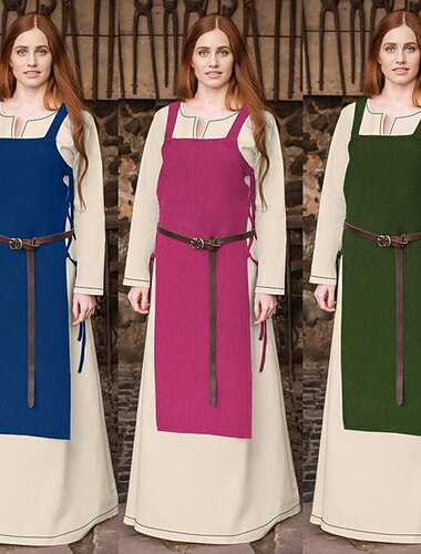  middeleeuwse viking schort overjurk met kanten rug tuniek jurk set 2 stuks outfits voor larp ren faire renaissance fair party carnaval halloween jurk (zonder riem)