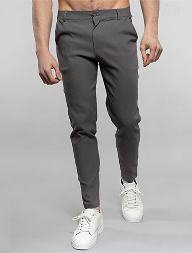  Herren Anzughosen Hose Hosen Chinesisch Chino Knopf Tasche Feste Farbe Komfort Formal Party Arbeit Modisch Klassicher Stil Schwarz Weiß Mikro-elastisch