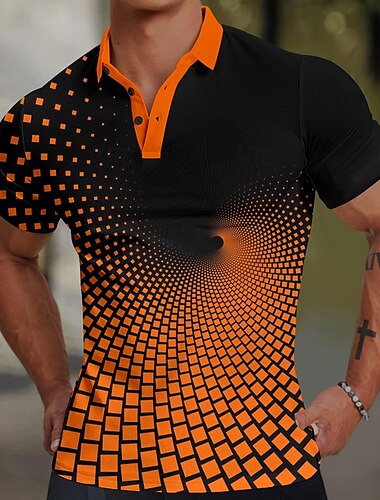  Graphic Geometrisch Brautkleider schlicht Herren Poloshirt Golfpolo Kurzarm Alltagskleidung Urlaub Sommer Taste 3D-Druck Kragen Schwarz Blau Purpur Mikro-elastisch Polyester Milchfieber