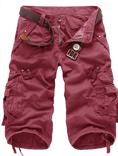  Herren Cargo Shorts Kurze Hosen Shorts Kurze Hosen Caprihose Multi Pocket Gerade geschnitten Einfarbig Komfort tragbar Wadenlänge Outdoor Täglich Sport Stilvoll Gelb Armeegrün