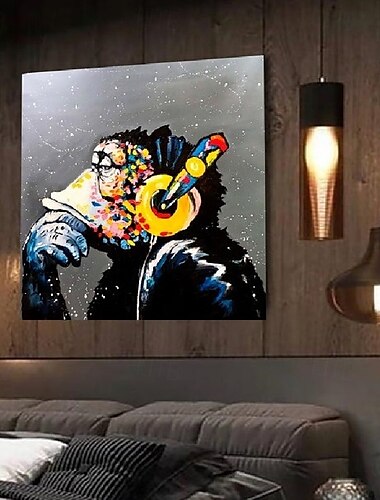  Pop-Art-Tiergemälde, handgemachtes Affengemälde, handgemalte Wandkunst, Dackel-Ölgemälde, handgemaltes Pop-Art-Gorillagemälde, handgemachte Wandkunst, wunderschönes farbenfrohes Tier-Wandkunstgemälde