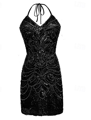  Der große Gatsby Urlaubskleid Kurze Länge Cocktailkleid Flapper-Stirnband Ärmellos Cosplay Hochzeitsgast Pailletten Pailletten Neckholder Damen Halloween Party / Cocktail Hochzeitsempfang