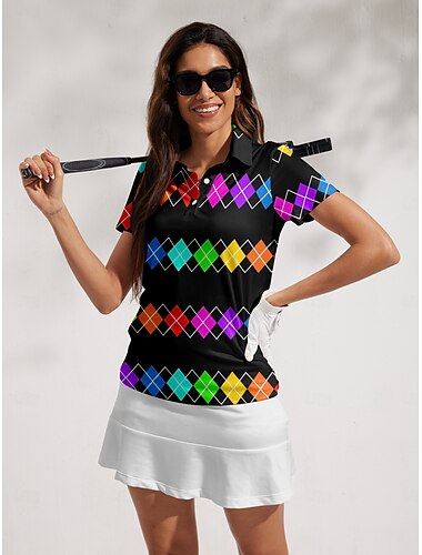  Per donna POLO Nero Manica corta Protezione solare Superiore A quadri Abbigliamento da golf da donna Abbigliamento Abiti Abbigliamento