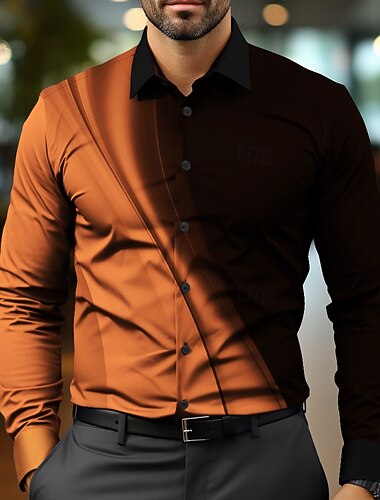  Men's Dress Shirt Button Up Shirt Ombre Party Evening Wear Business White Red Blue Orange Long Sleeve Shirt Collar Fall Winter Clothing Apparel Button Up