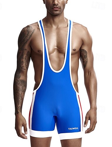  Herren Wrestling-Anzug Figurformender Overall Formwäsche Atmungsaktiv Schnelltrocknend Hohe Dehnung Sommer Frühling Polyester Draußen Gehen Joggen Schwarz Weiß Königsblau