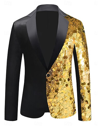  Herren Blazer-Jacke Smoking Party Glanz Disko Punkt Blazer Schwarz Silber Gold Reguläre Passform Einreiher - 1 Knopf